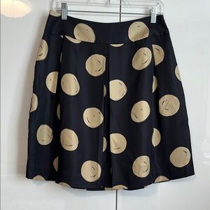 Kate Spade NWOT Silk Skirt Black Beige Polka Dot A-Line, Size 8